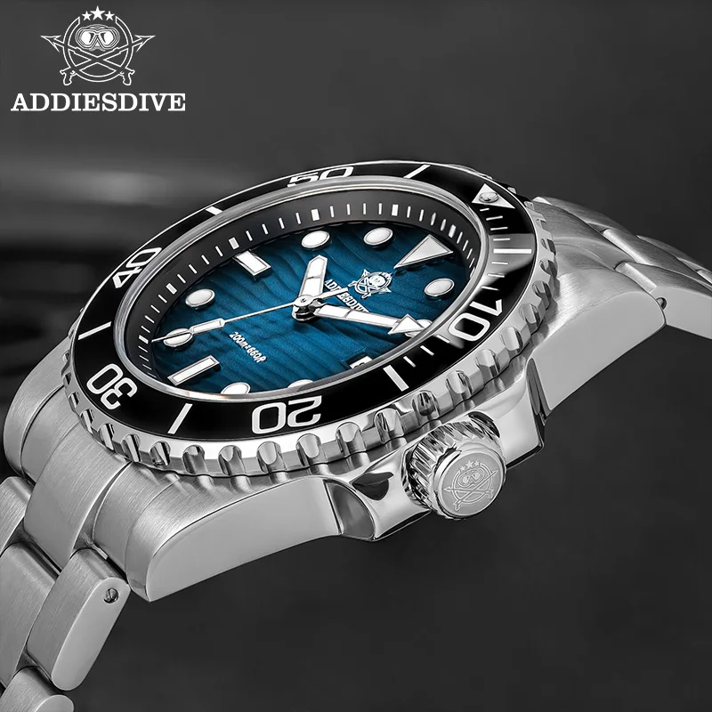 Фото ADDIESDIVE Новые 41 мм мужские часы 3D песочный циферблат кварцевые часы для дайвинга супер светящиеся из нержавеющей стали 316L 200 м водонепроницаемые наручные часы №3
