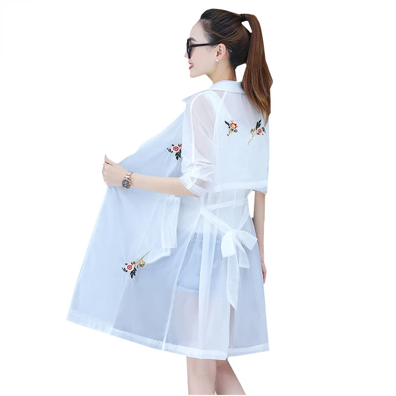 

Summer Tops Coat Women Embroidery Sun Protection Clothing Thin Jacket Anti-UV Breathable Long Outwear Female
