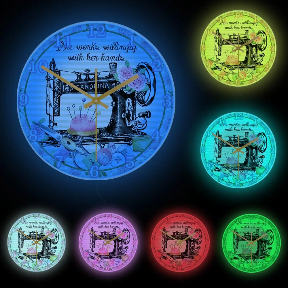 Светящиеся Настенные часы для швейной машины украшение комнаты игла квилтинга