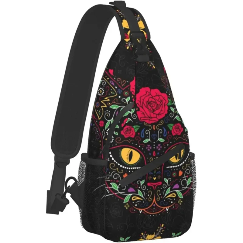 

Fashion Sling Shoulder Backpack Outdoor Sports Daypack Day Of The Dead Kitty Cat Sugar Skull, Mens and Boys Crossbody Backpack
