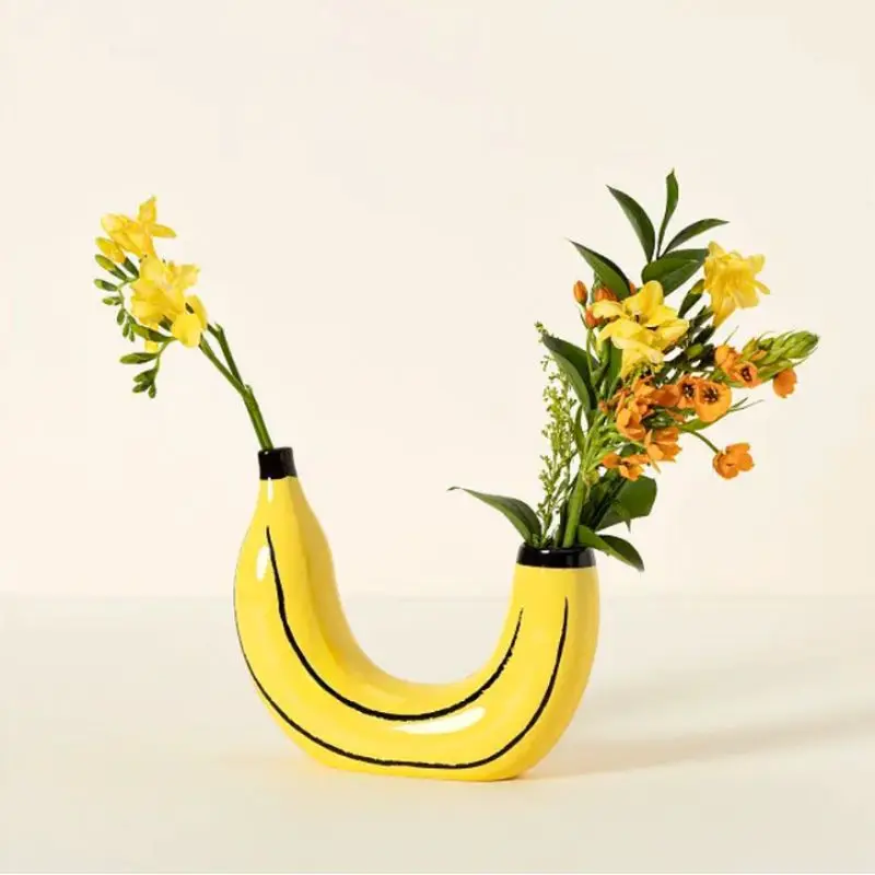 

Creative Banana Shape Flower Vase Flower Arrangement Flower Pot Fun Art Desktop Vase Ornament Modern Room Decoration Aesthetic