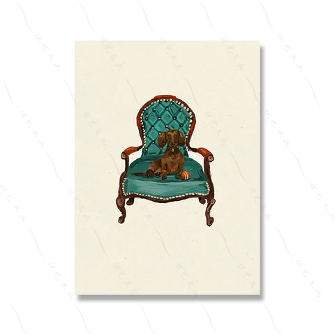 Картина на холсте с изображением милой собаки на стульях, Настенная картина с изображением животных, собак, любимых, для гостиной, украшение для дома