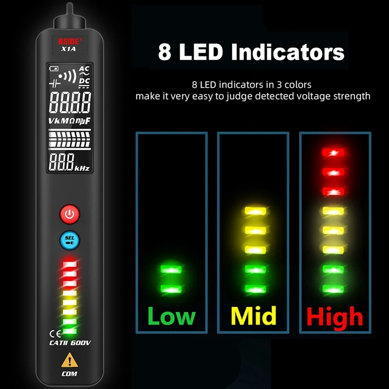 BSIDE X1A Тестер напряжения Детектор Тест емкости EBTN ЖК-дисплей 3-линейный дисплей и