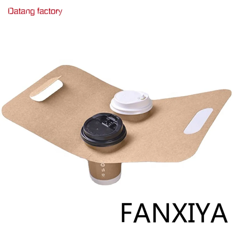 

Disposable kraft paper cup holder single and double hole portable takeaway holder coffee milk tea plastic cup packaging creative