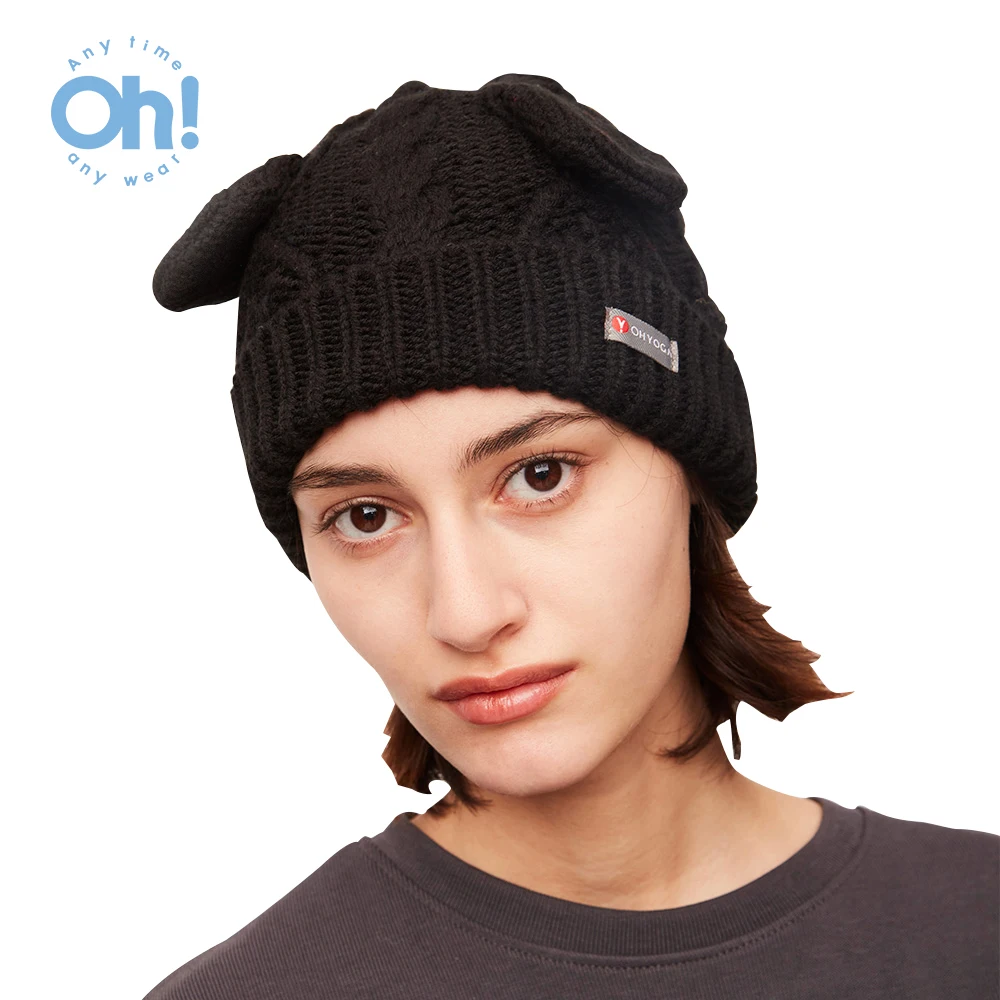 

OhSunny Unisex Solid Cute Bear Ears Sheep Wool Beanies Winter Hat For Woman Knit Bonnet Acrylic Woman Autumn Warm Skullies