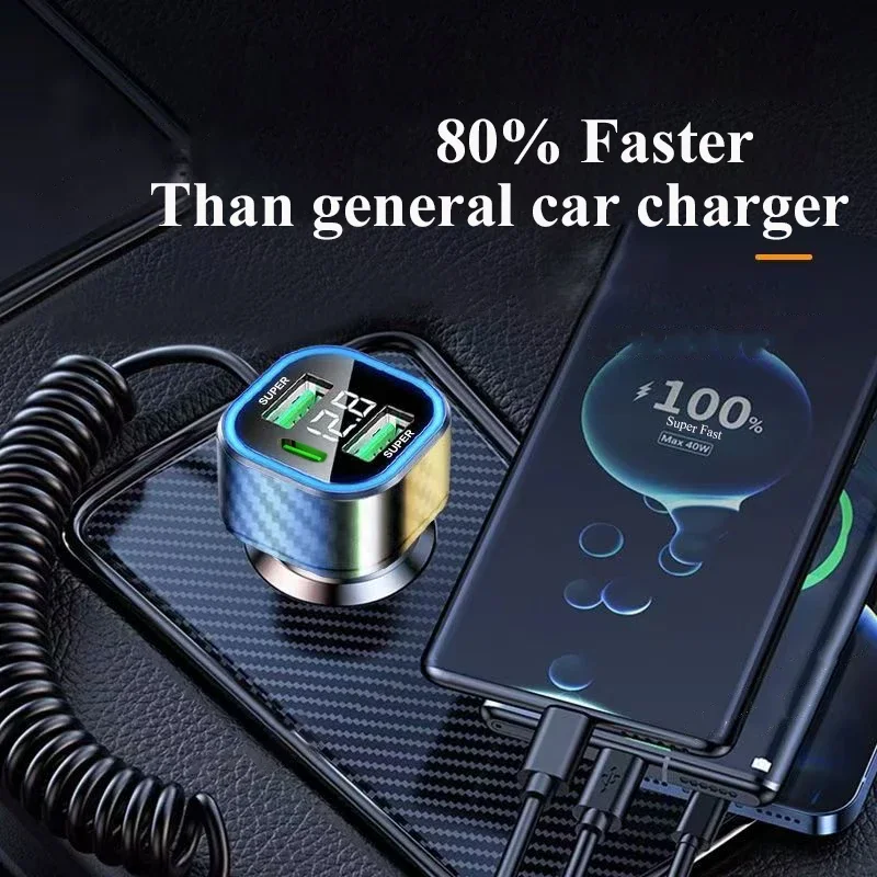 Многопортовый автомобильный зарядный адаптер UYUXIO USB C с дисплеем напряжения
