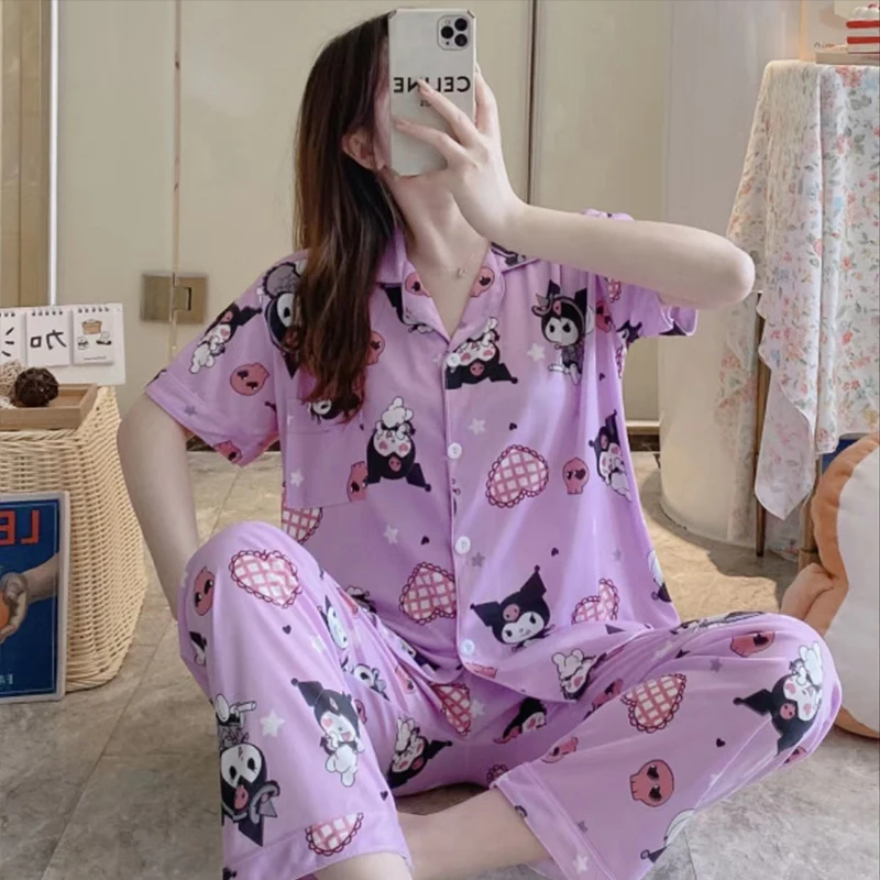 

Kawaii Cute Sanrio Kuromi Mymelody Cinnamoroll Pochacco Pajamas Short Sleeved Pants Cartoon Girl Birthday Gift For Girlfriend