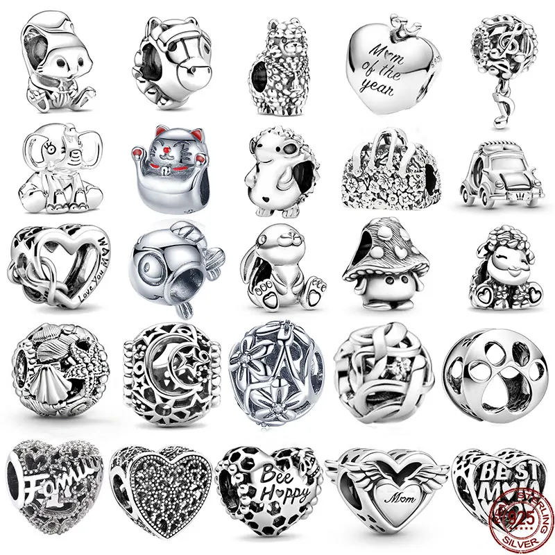 

Лидер продаж, бусины-шармы из стерлингового серебра 925 пробы с фианитами в форме сердца, подходят для оригинального браслета Пандоры, подвес...