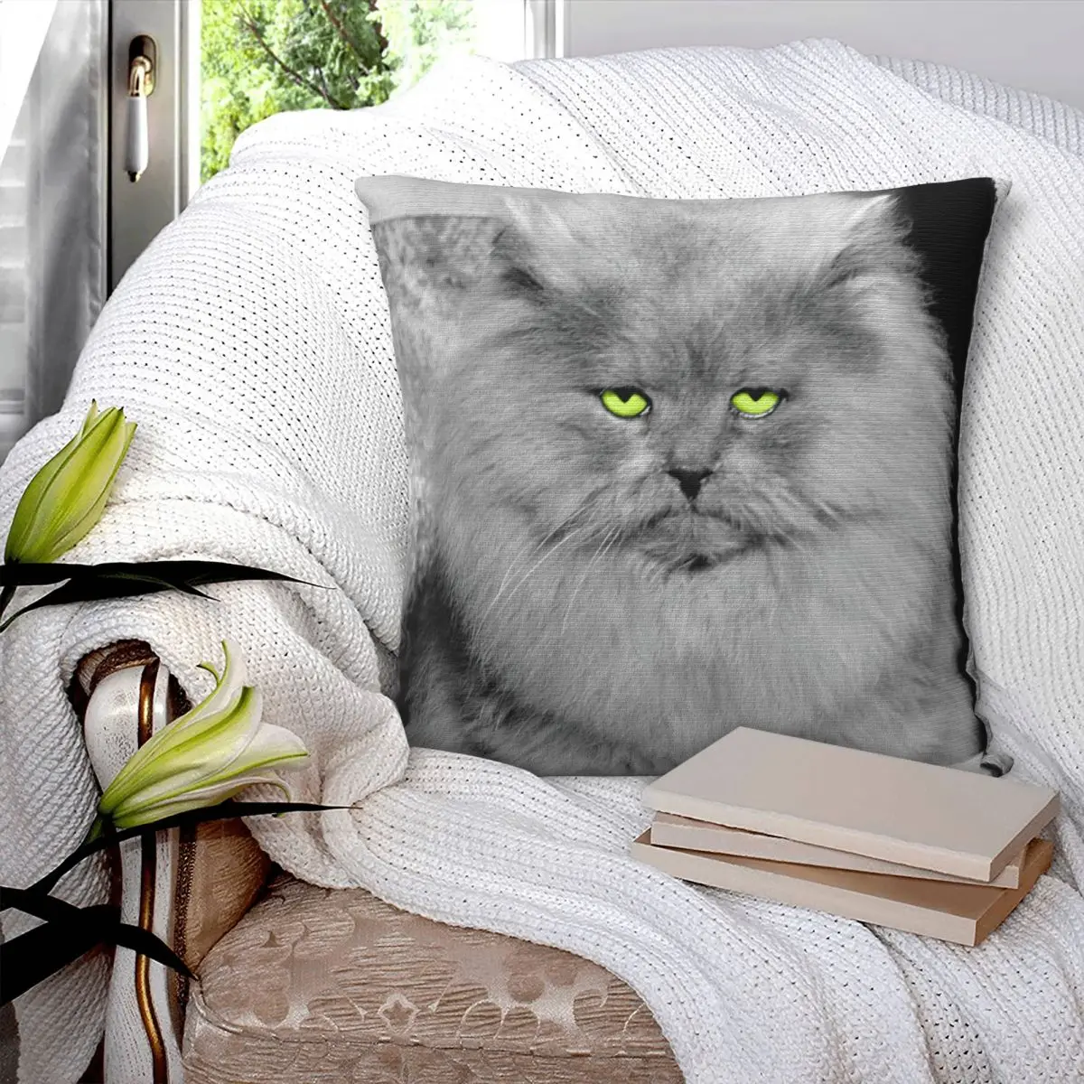 

1940s Long Hair Blue Persian Cat Pillowcase Printed Cushion Cover Sofa Waist Pillow Pillow Cover
