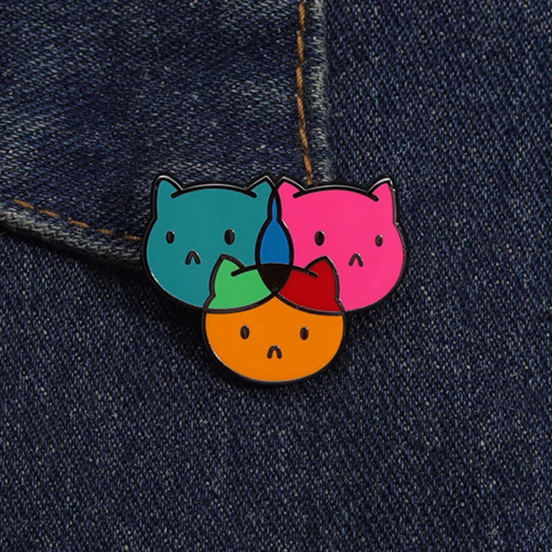 Cartoon CMYK Cats Hard Enamel Pin Cute Kawaii Three Color Kitties Brooches Lapel Backpack Badge Jewelry Gifts For Friends
