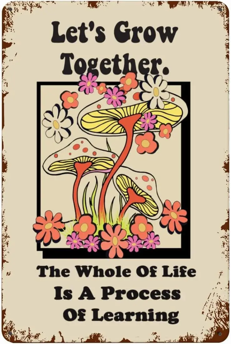 Metl Tn Sgn 70s Retro Groovy Hppe Slogn Mushroom Vntge Sgns Motvtonl Postve nsprtonl Цитаты Let s Grow Together для кофе Br De