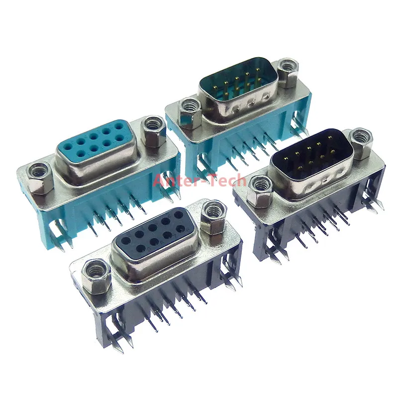 

2PCS DB9 Female Male PCB Mount D-Sub 9 pin PCB Connector RS232 Connector 90-degree bent needle DR9 New Hot
