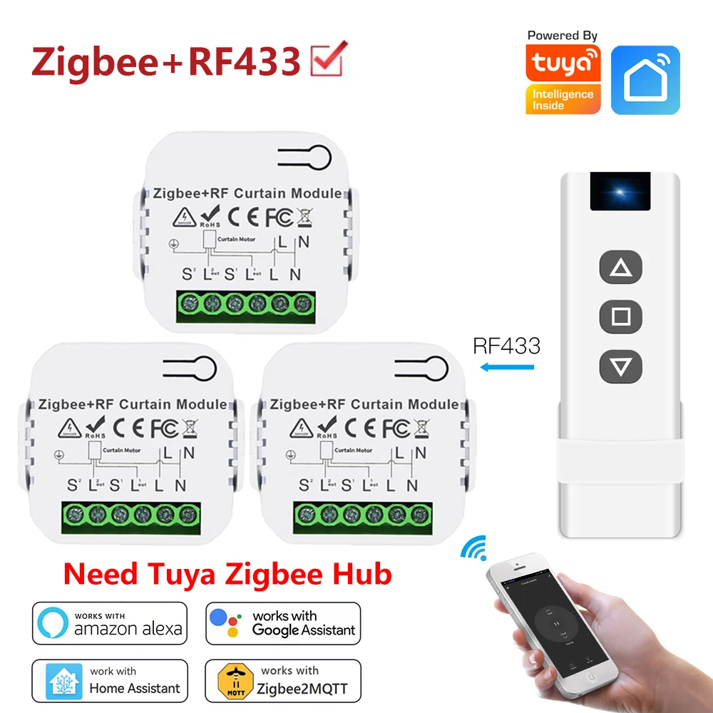 Модуль переключателя штор Tuya Smart ZigBee RF433 для моторизованных жалюзи двигатель Life APP