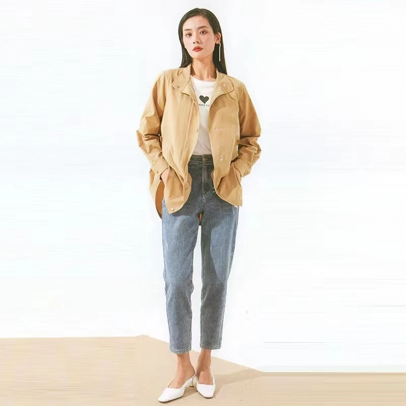 Dongyangjia [Text Series] 2022 New Autumn Fashionable Simple Stand Collar Casual Loose Trench Coat 038