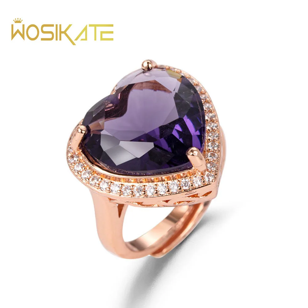 

WOSIKATE корейское кольцо в форме сердца с аметистом для женщин 925 пробы Серебряное розовое золото покрытое фиолетовым цирконием Открытое кольцо ювелирные изделия