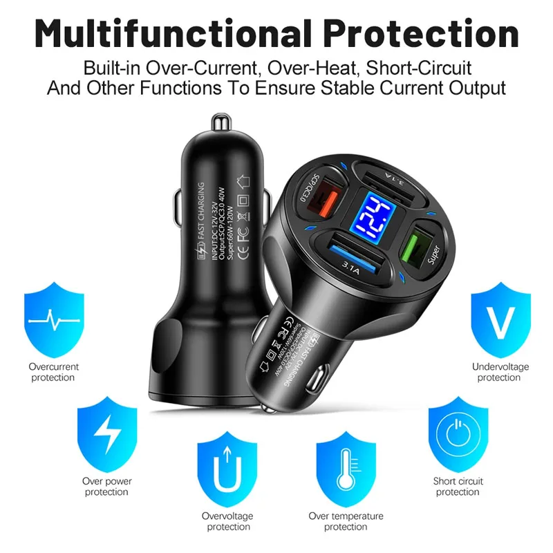 Автомобильное зарядное устройство Qc 3 0 66 Вт автомобильное Usb для быстрой зарядки