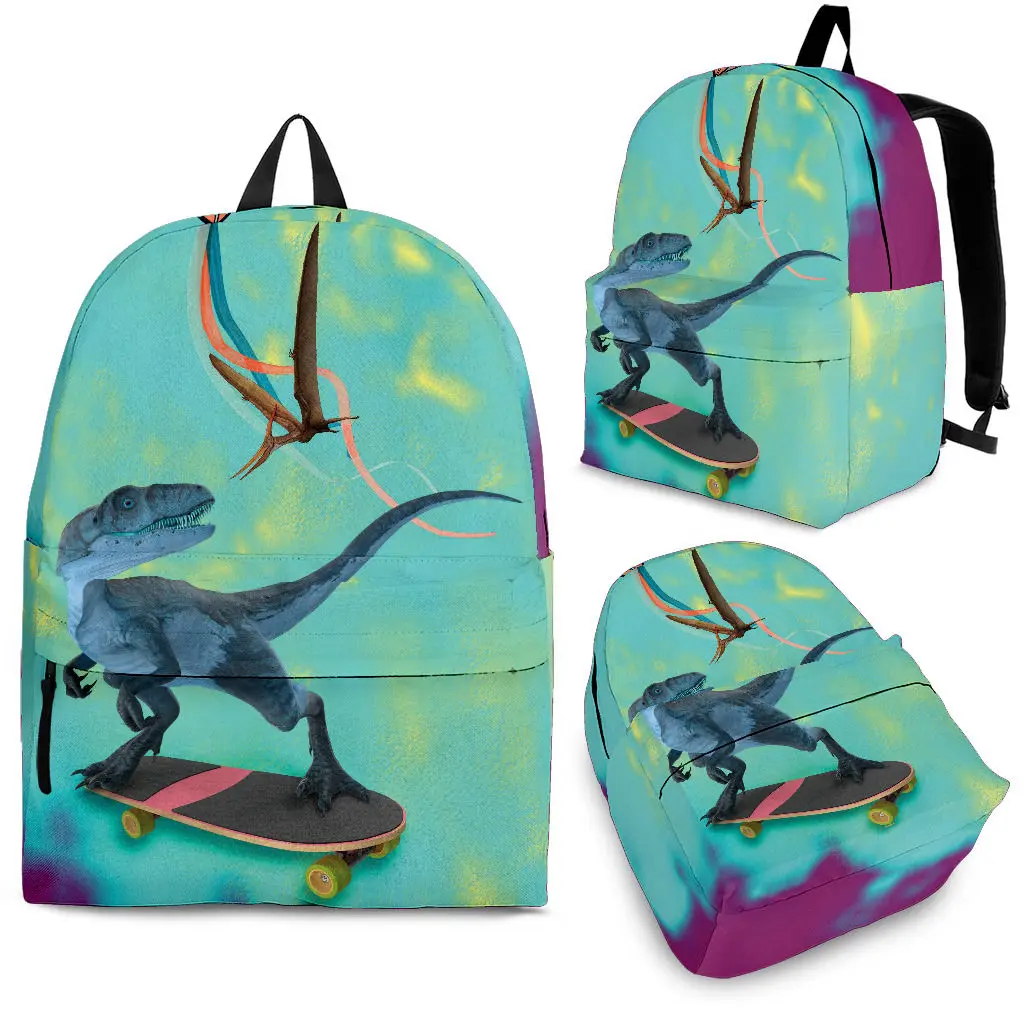 

YIKELUO Funny Cartoon Jurassic Dinosaur 3D Print Children's School Bag Green Youth Durable Backpack With Zipper Casual Mochilas