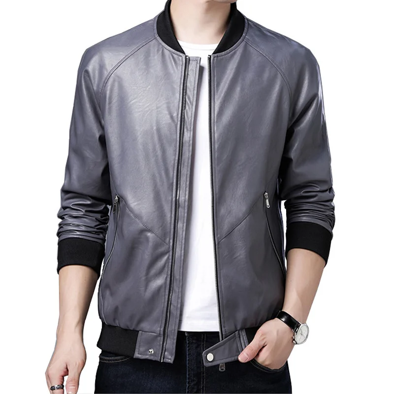

New leather men's PU leather jacket / business motorcycle coat baseball collar washed imitation leather large men's leather coat