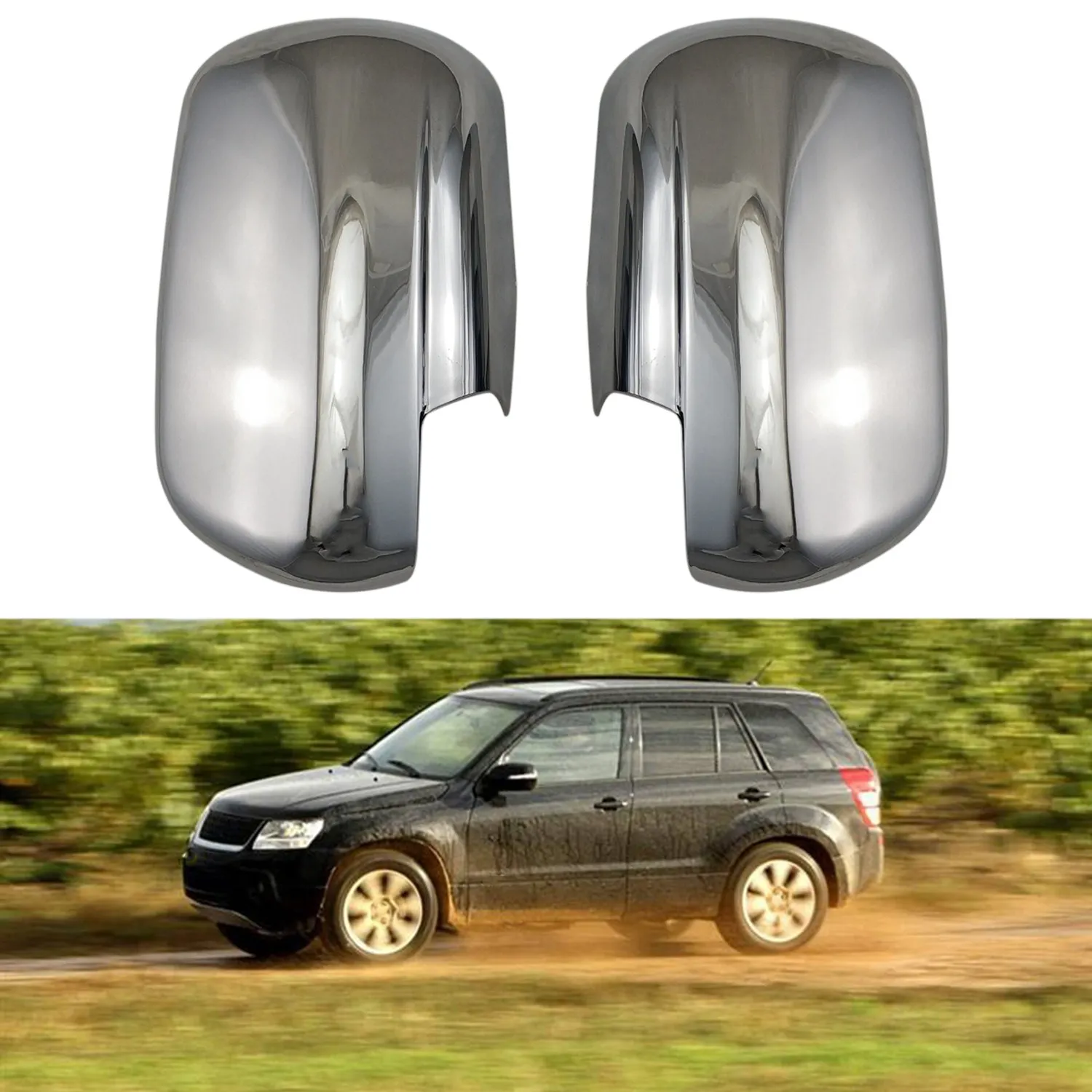 Чехлы для автомобильных зеркал заднего вида Suzuki Grand Vitara JT 2008-2014 хромированные