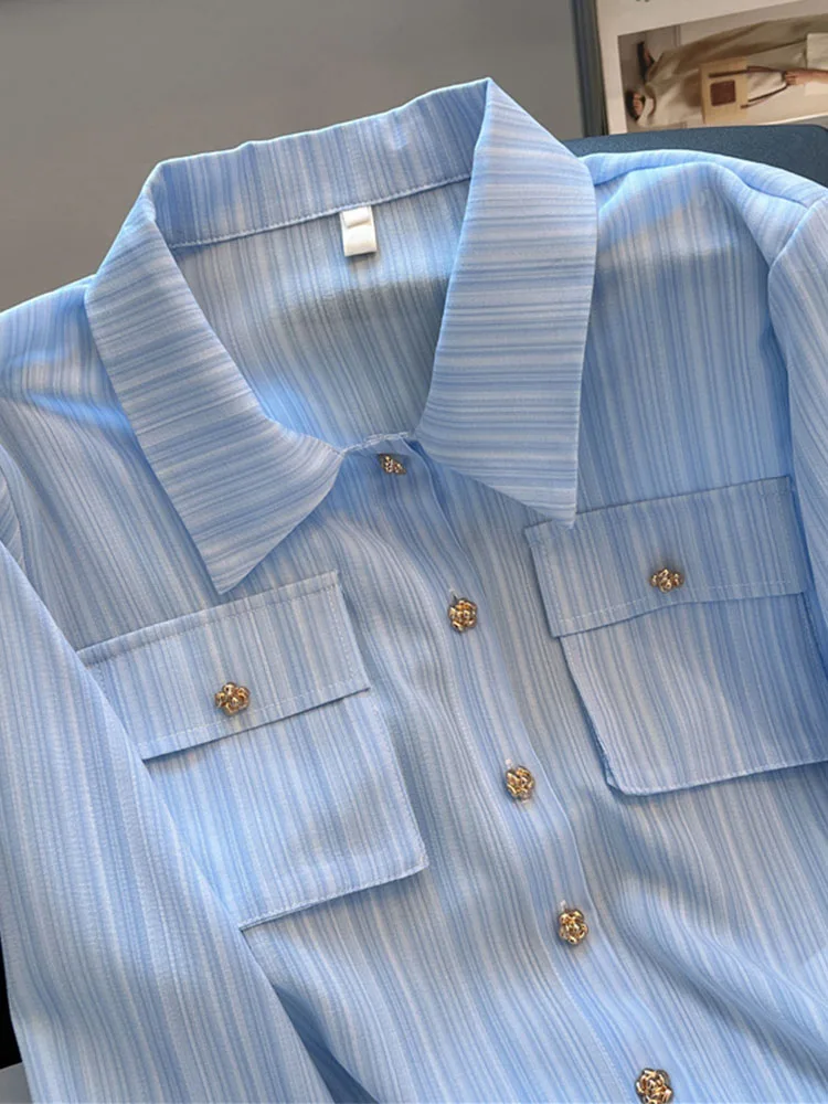 Офисные женские продвинутые модные рубашки с воротником-поло и длинными