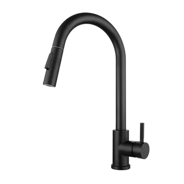 

Matte Black Touch Kitchen Faucet Cold and Hot Pull Out Two Function Deck Mounted Smart Sensor Sink Tap