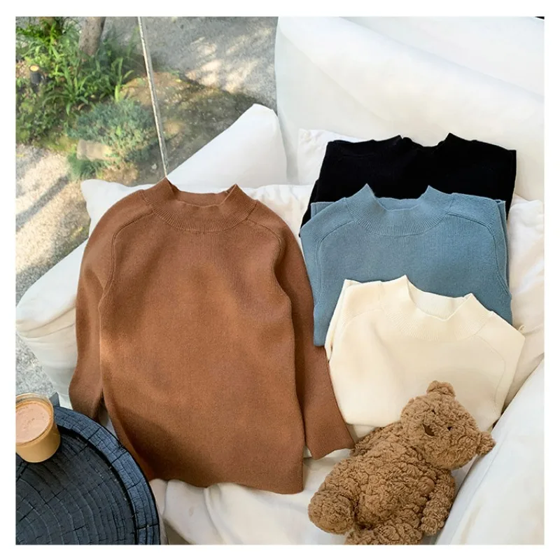 

Новинка 2023, зимняя детская одежда, детская нижняя рубашка, однотонный вязаный свитер для мальчиков, модная детская одежда