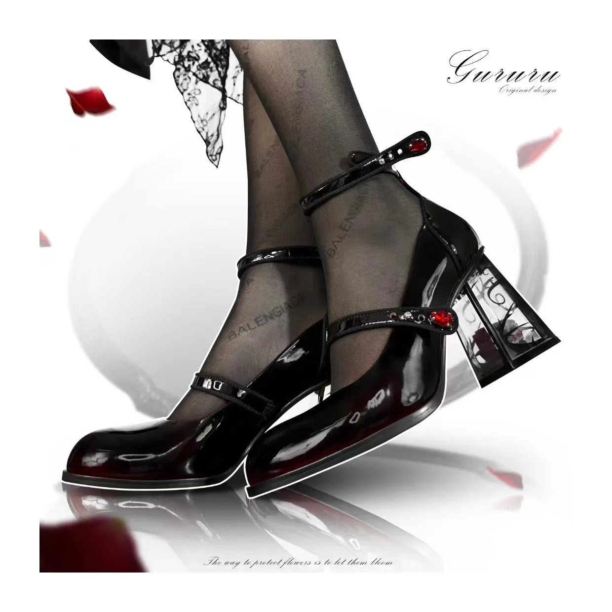 Lolita Punk Style Women's Shoes Dark Department Hell Rose Shoes Heel Pvc Gothic Burgundy Large Size 43 Ruby Decoration