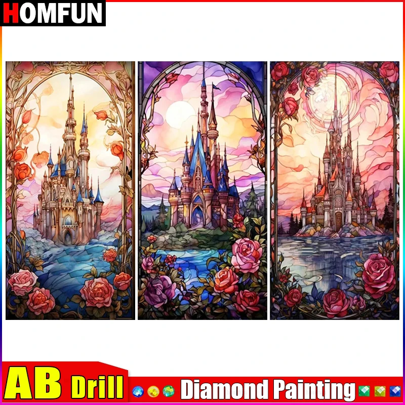 HOMFUN AB Art 5D Diy Алмазная картина "Пейзаж Замок Цветок" Алмазные фотографии