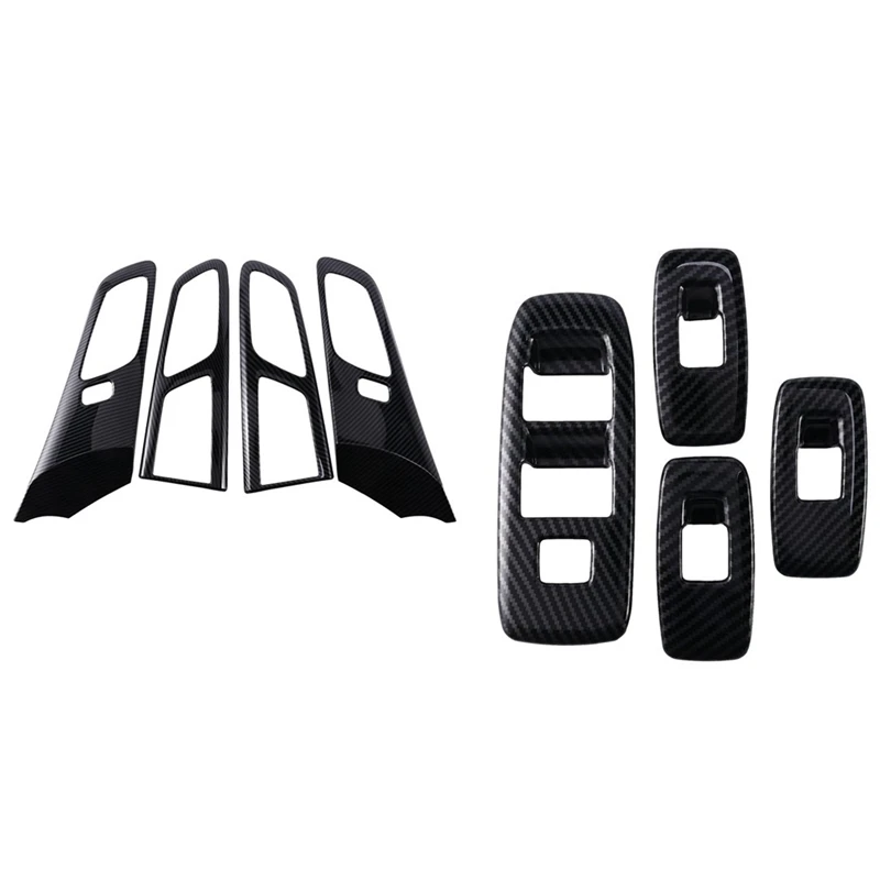 

For Ford Ranger Everest Endeavour 2015+ Inner Door Handle & Window Lift Switch Panel Cover Trim Accessories,Carbon Fiber