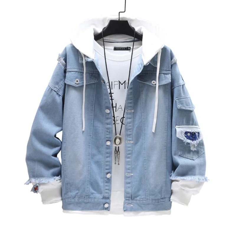 

Jacket Men 2023 Spring and Autumn New Fashion Leisure Men Splice Hooded Slim Hip Hop Single Breasted Men's Denim Jackets Jacket
