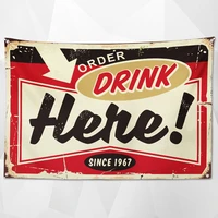order drink here retro hanging cloth wall chart vintage beer day poster wallpaper banner flag for beerfest parties decoration