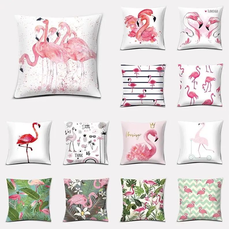 

Leaf Flamingo Square Pillowcase Home Decoration Car Sofa Cushion Cover