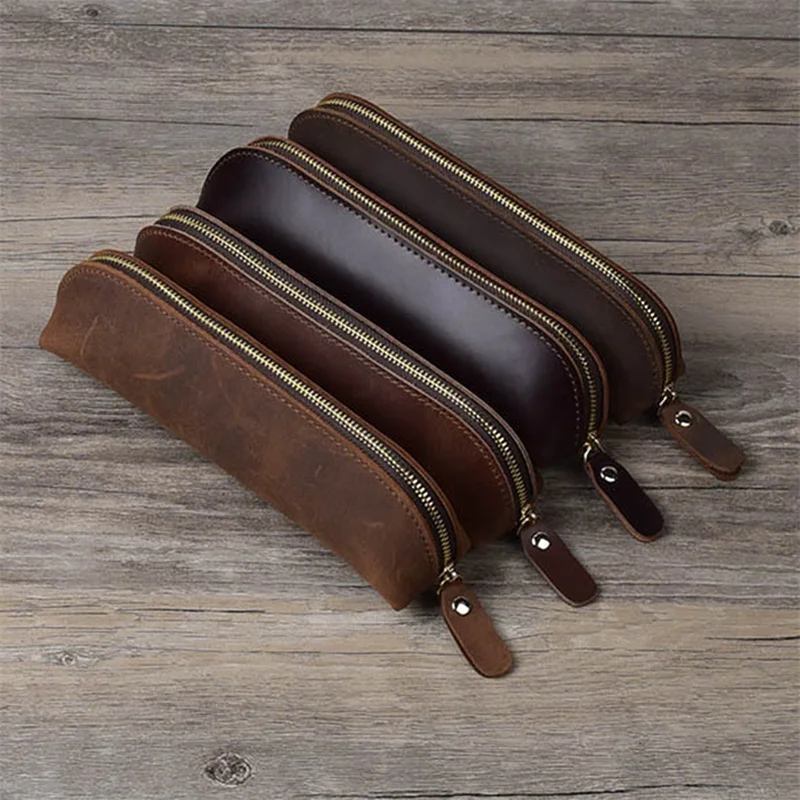 

Handmade PU Leather Pencil Bag Pen Case Storage Bag Zipper Pencil Pouch Glasses Case Retro Simple Stationery Holder