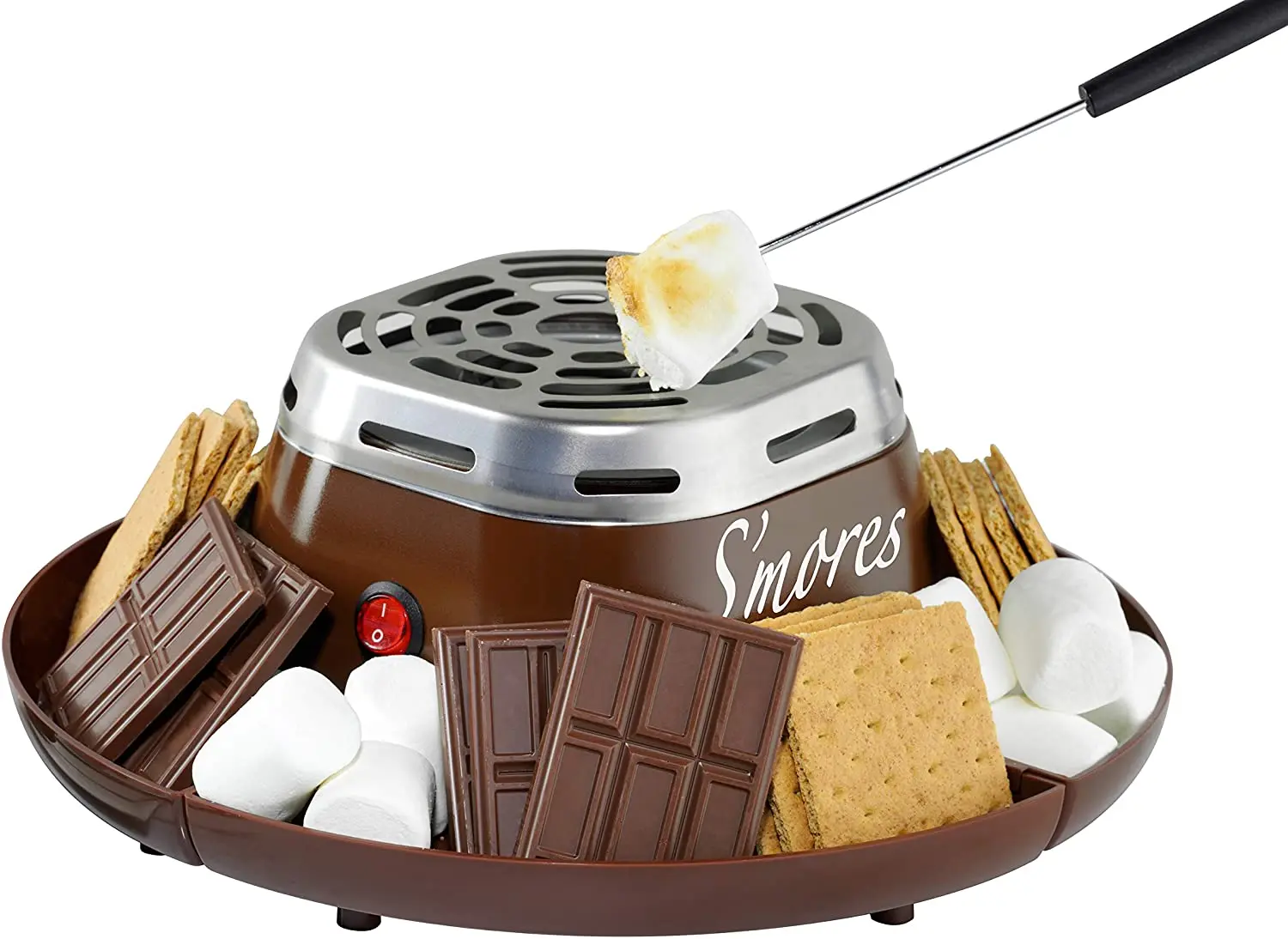 Nostalgic indoor electric stainless steel s'mores manufacturing machine with 4 compartment trays for Graham biscuits, clothes