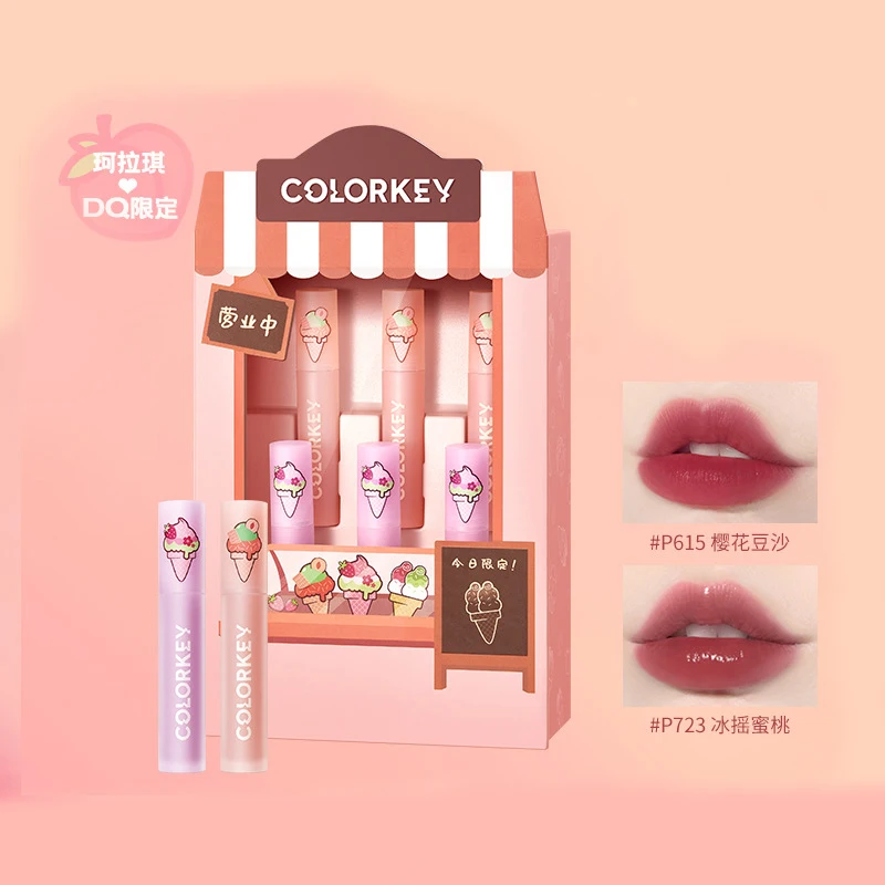 

Colorkey 6pcs Lip Glaze Ice Cream Mirror Velvet Lip Glaze Gift Box 1 SET