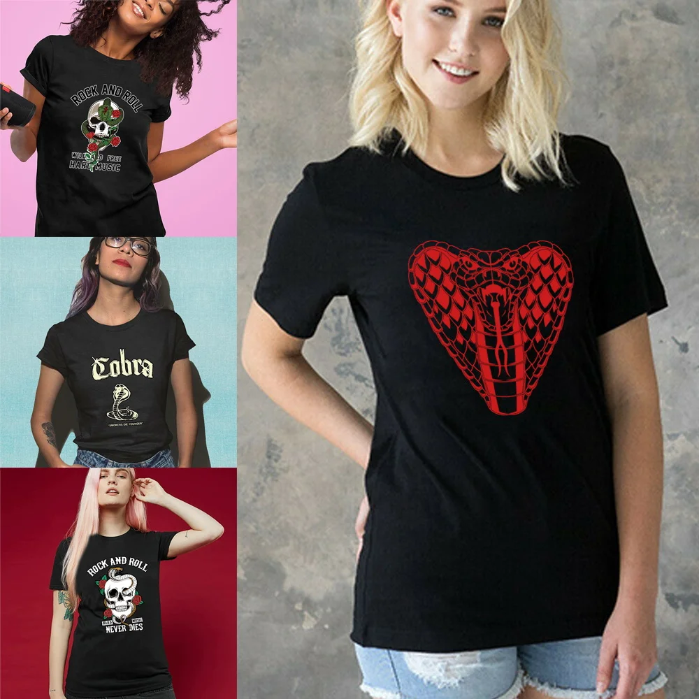 

2022 New Cobra Printing T-Shirt Harajuku O-neck Fashion Women Short Sleeve T-shirts Commuter Top Tee Comfortable Street Pullover