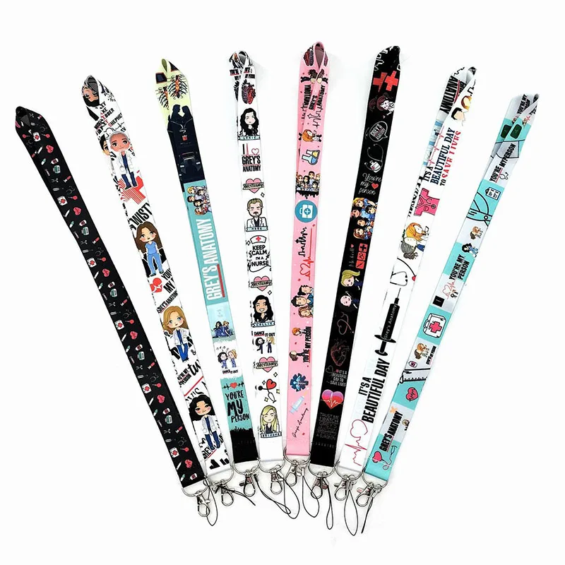 

10 pc Wholesale Grey's Anatomy Credential Holder Keychains Neck Lanyard For Pass Card Anime Credit Card Holder Keychain Straps