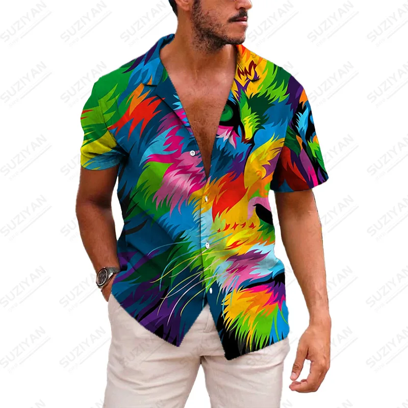 

Fashion All Top Quality Chic Stand Collar New Printing Summer For Men Gothic Male Mens Clothes Loose Turn-Down Urban Style