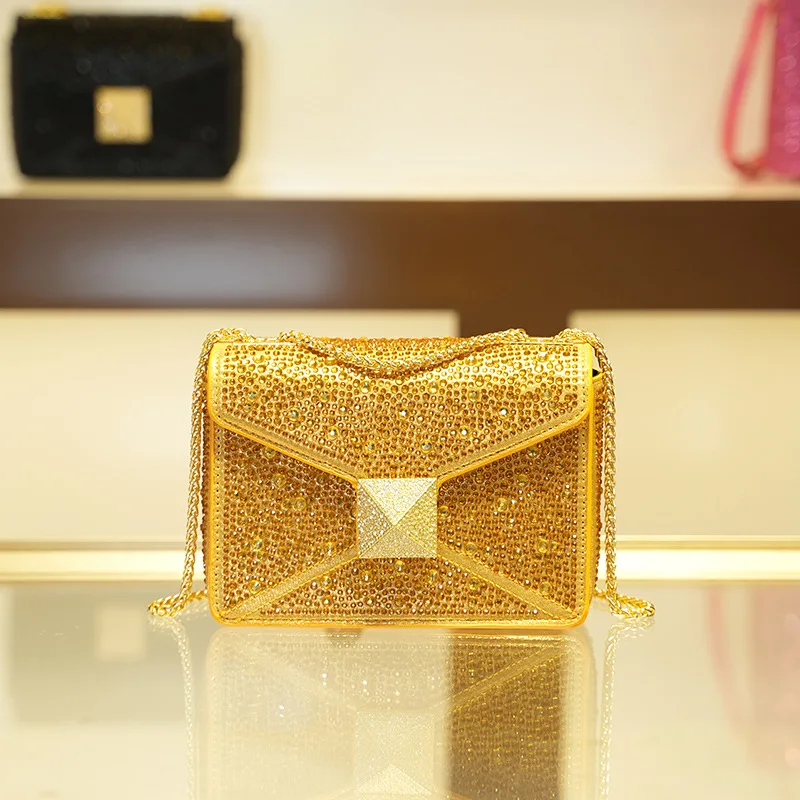 

LEWISIA 2023 New Trendy Diamond Rivet Chain Square PU Handbag Single Shoulder Crossbody Women's Bag