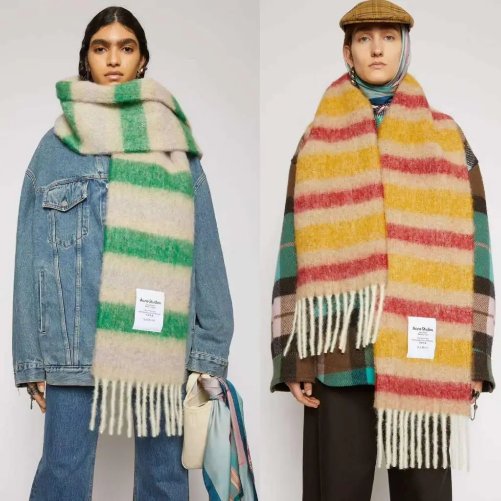 

2022new AC stripe color matching cashmere tassel womens scarf winter extended mens warm neck dual-purpose shawl couple scarf