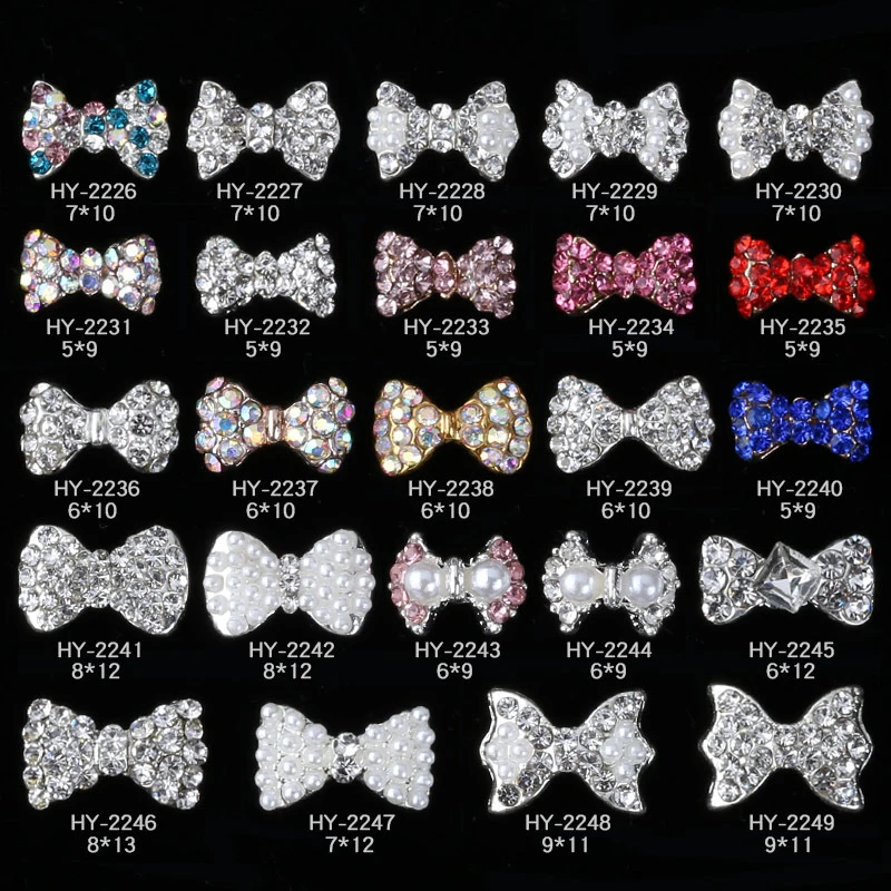 

Factory Wholesales Shiny 10pcs 3D Rhinestone Bows Nails Crystal Design bijoux Glitter art Nail Strass ongle Nail Accessories