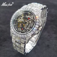 New Fully Iced Out Men's Automatic Mechanical Male Watch Skeleton Dial Clock Steel Strap Top Brand Luxury Watches Ruby Jewelry