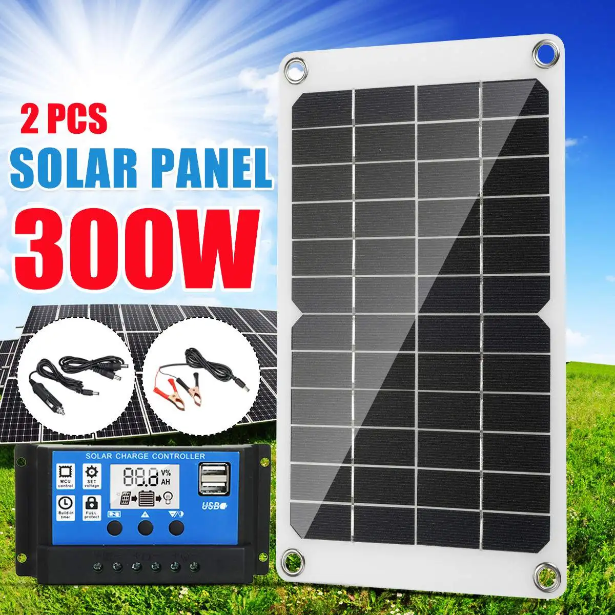 

300W Solar Panel 12V Solar Cell 50A Controller Solar Panel for Phone RV Car MP3 PAD Charger Outdoor Battery Supply