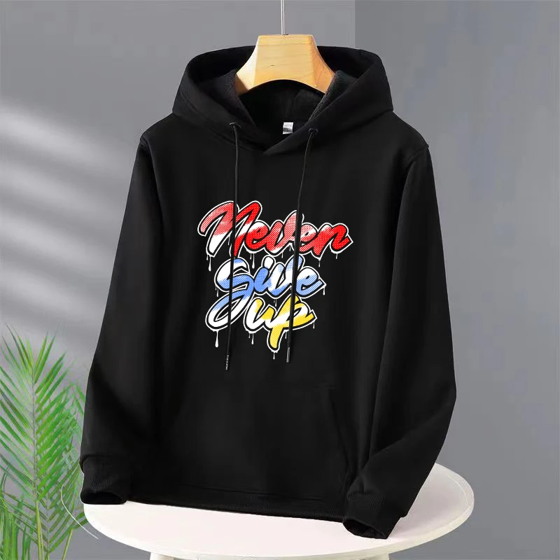 

Design Hand Drawn English Letter Hoodies Womens Loose Fleece Hoodie Breathable Fleece Sweatshirt Pocket O-Neck Clothing Woman