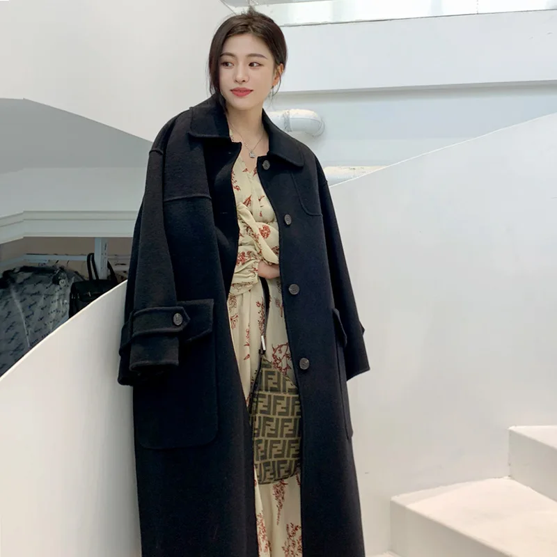 

Double Sided Wool Coat Women's Medium Long 2022 New Winter Korean Version Loose Single Breasted Wool Coat