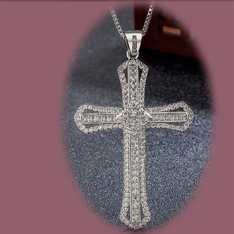 Fashion Lady 925 Sterling Silver Necklace Women Jewelry High Grade Crystal Pendant Cross Necklaces Female Party Accessories Gift