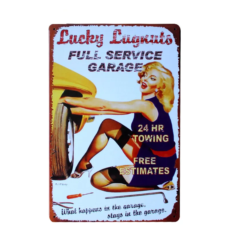 

Lucky Lugnuts Metal Signs Full Service Garage Decor Vintage Retro Wall Art Gift Plaque Free Estimates Wall Sticker