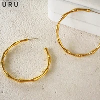 fashion jewelry big hoop earrings simply design hot sale thick plated high quality brass metal bamboo shape women earrings gift