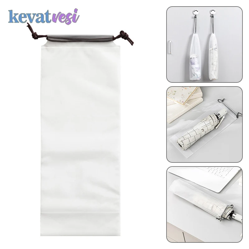 

6PC Umbrella Storage Bag Matte Translucent Plastic Bag Portable Waterproof Umbrella Bag Organizer Travel Drawstring Storage Bags