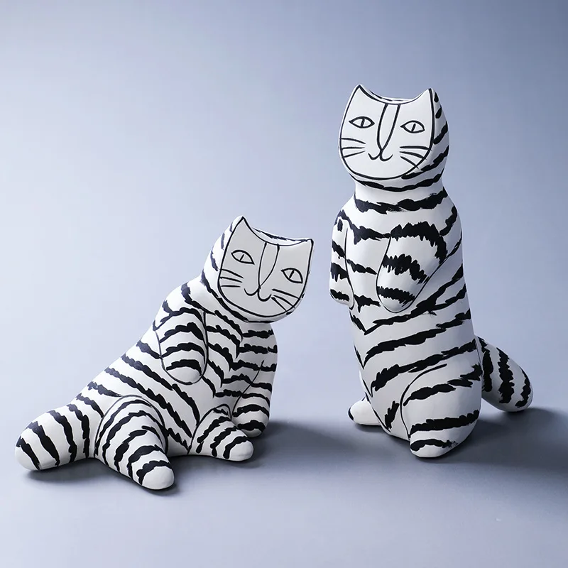 

Современное керамическое украшение для дома в скандинавском стиле, черно-белый керамический кот, украшение для гостиной, мягкое украшение ...